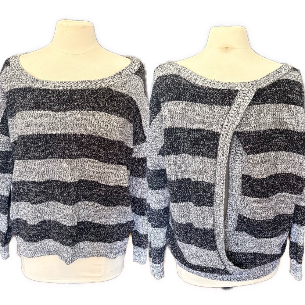Torrid open back striped knit sweater black gray soft cotton Sz 2 Or 18 Basic